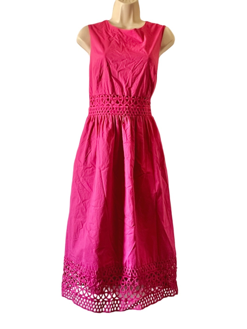 Nanette Lepore Bright Pink Feminine Dress with Crochet Detail